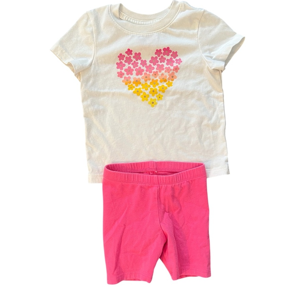 Cat & Jack 18M Girl Heart Print Shirt & Pink Bike Shorts